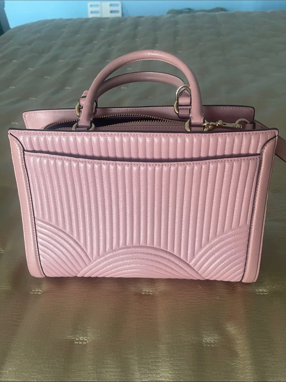 Coach Quilted Leather Satchel in Light Pink with Gold Hardware